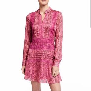 Derek Lam 10 Crosby Floral Mini Shift Dress 4 Lace Inserts Fuschia Pink Metallic